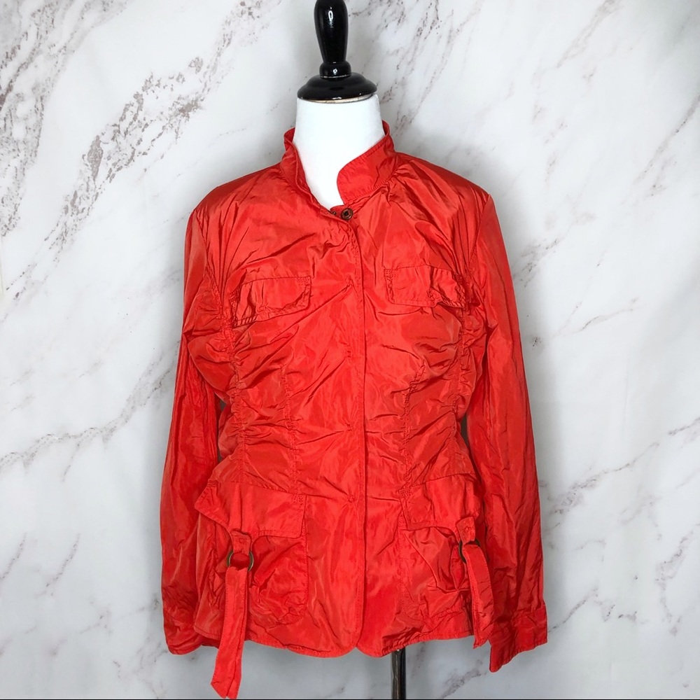 Linea Domani Tomato Red Snap Button Ruched Jacket 10